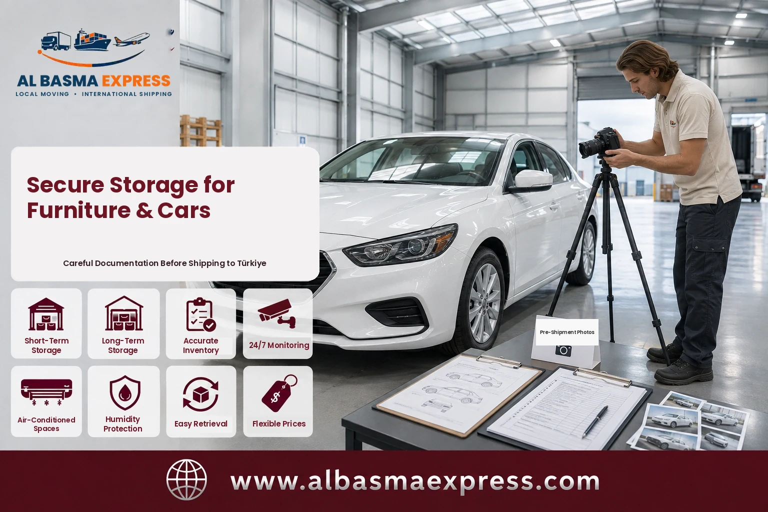 Vehicle being photographed before shipping from Dubai to Türkiye