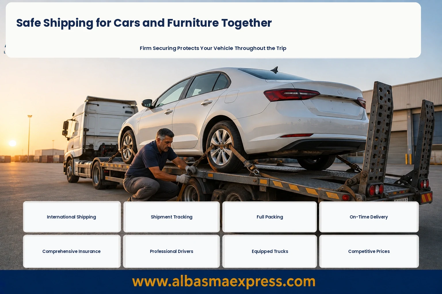 Car loaded on a carrier for shipping from Jeddah to Dubai