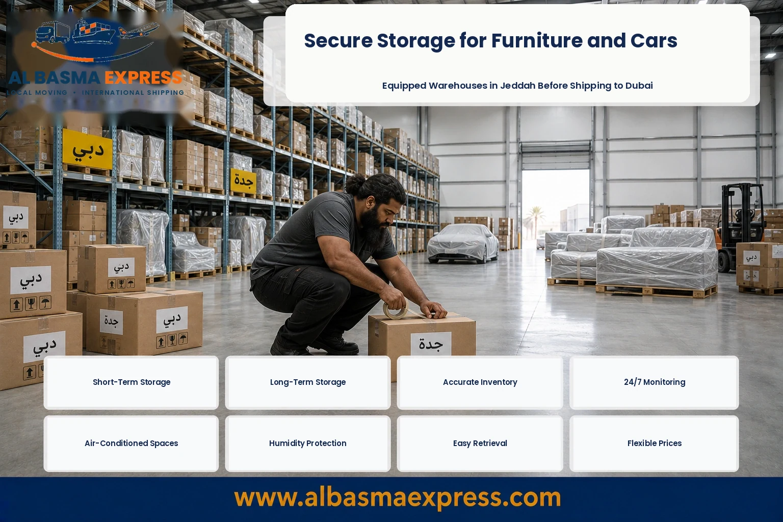 Boxes stored in a Jeddah warehouse before shipping to Dubai