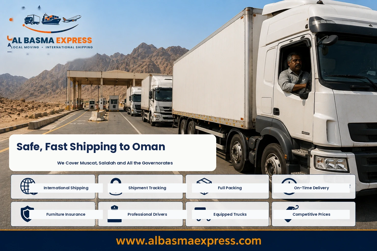 Truck crossing the border on the way from Riyadh to Oman