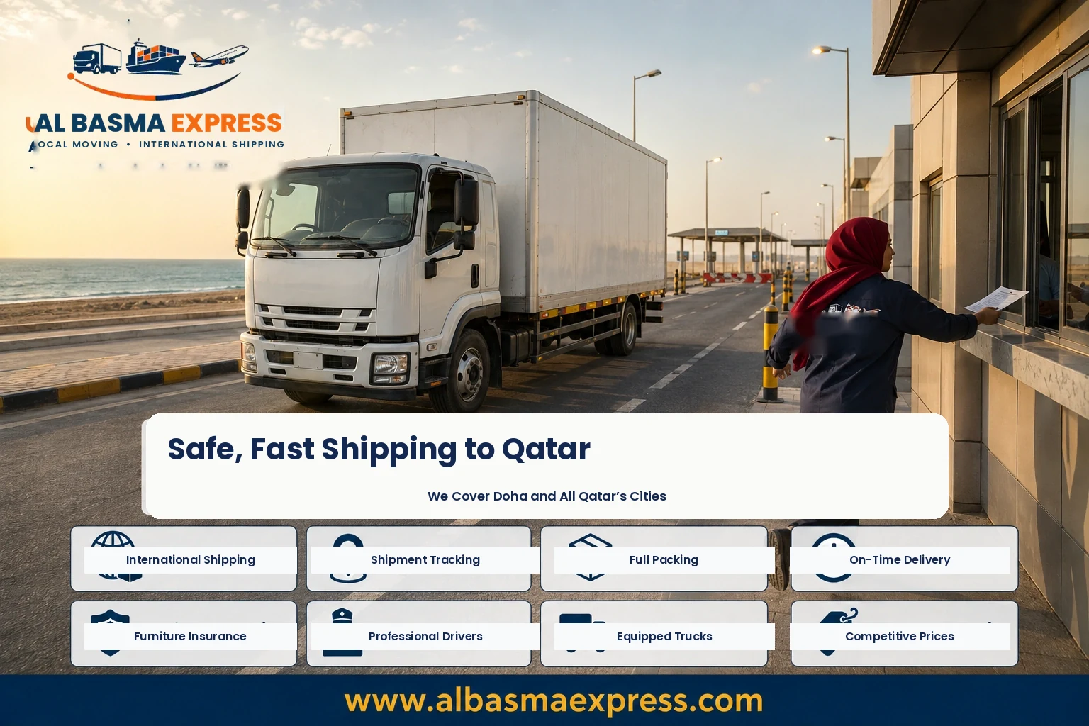 Truck crossing the border on the way from Riyadh to Qatar