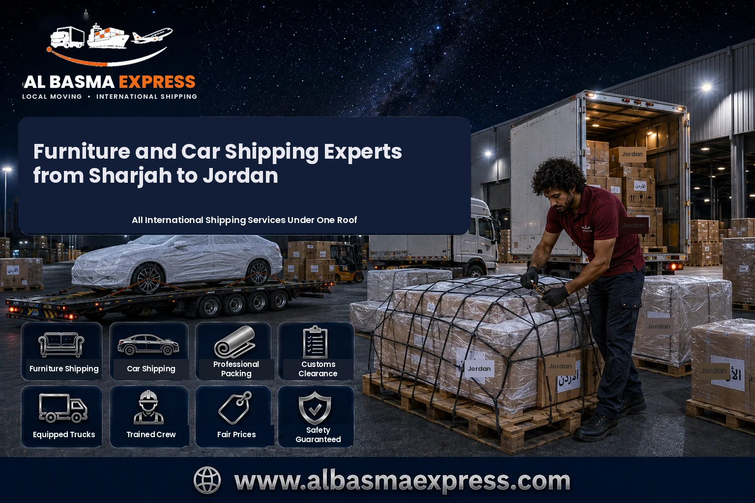 Furniture and Car Shipping Company from Sharjah to Jordan | +971557643821 Costs and Land Freight