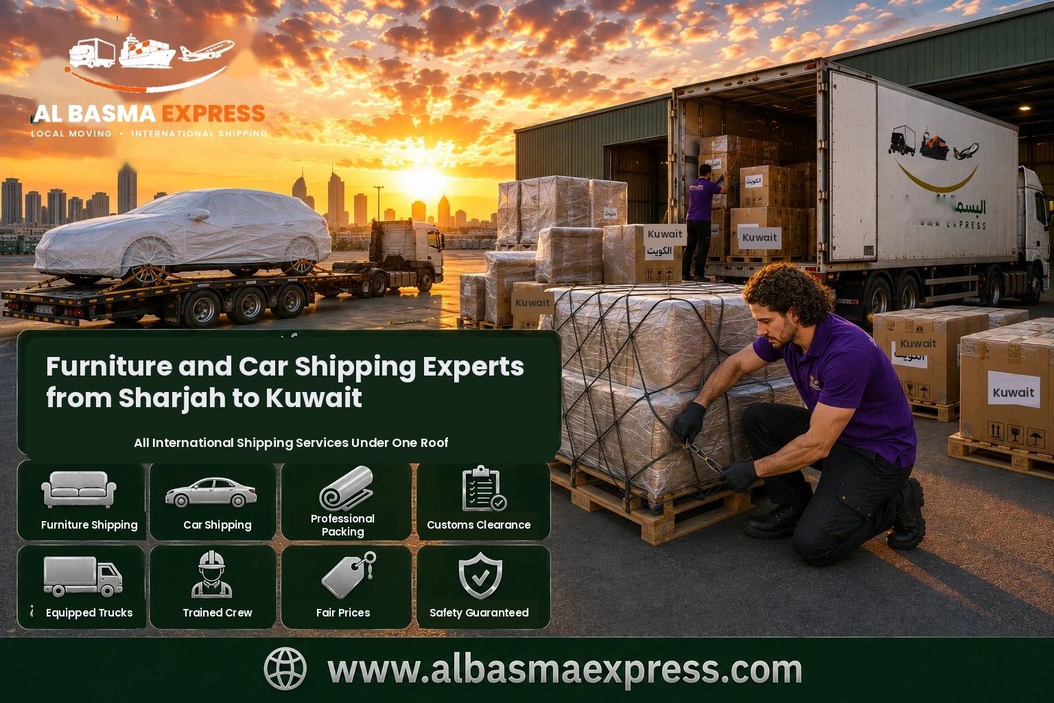 Furniture and Car Shipping Company from Sharjah to Kuwait | +971557643821 Costs and Transit Times