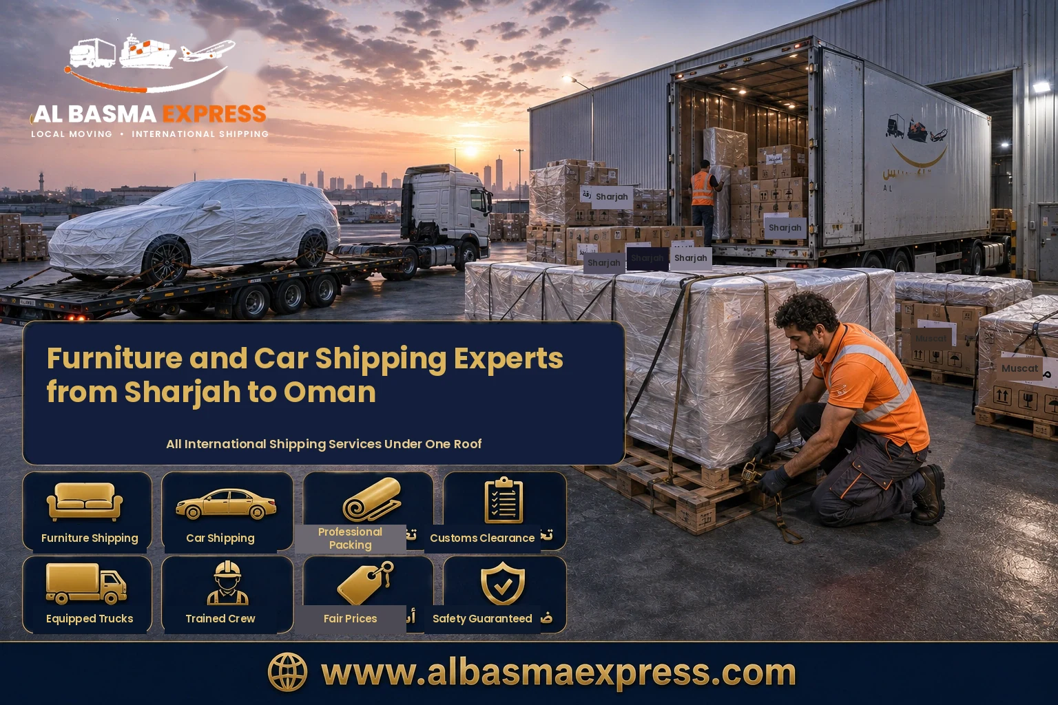 Furniture and Car Shipping Company from Sharjah to Oman | +971557643821 Costs and Land Freight