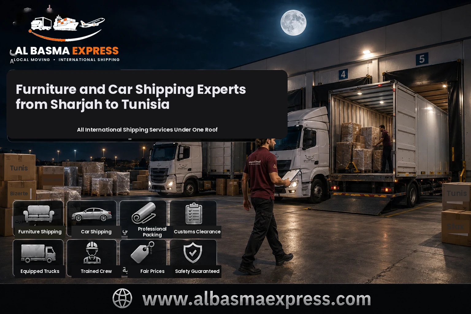 Furniture and Car Shipping Company from Sharjah to Tunisia | +971557643821 Sea and Air Freight