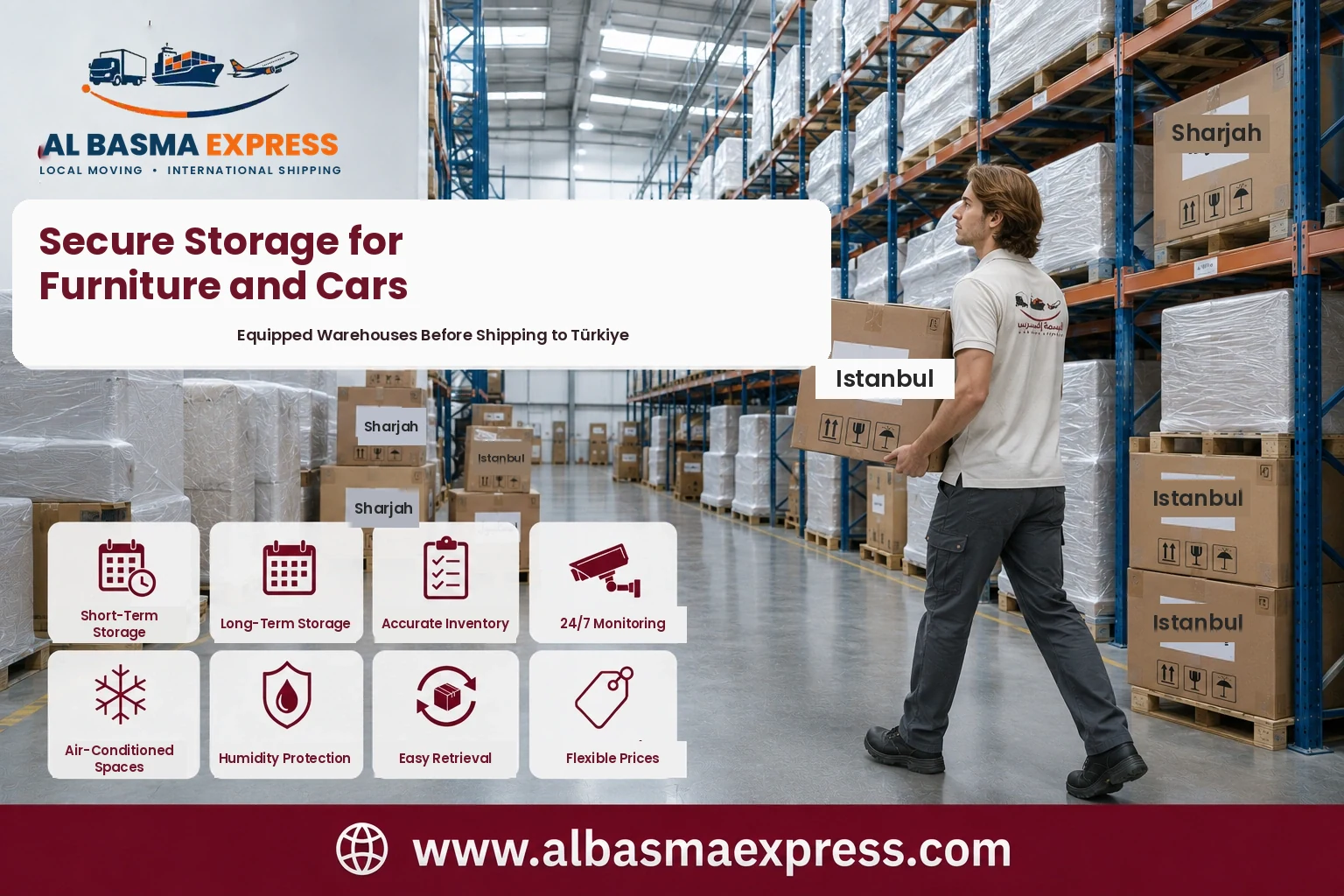 Boxes stored in an equipped warehouse before shipping from Sharjah to Türkiye