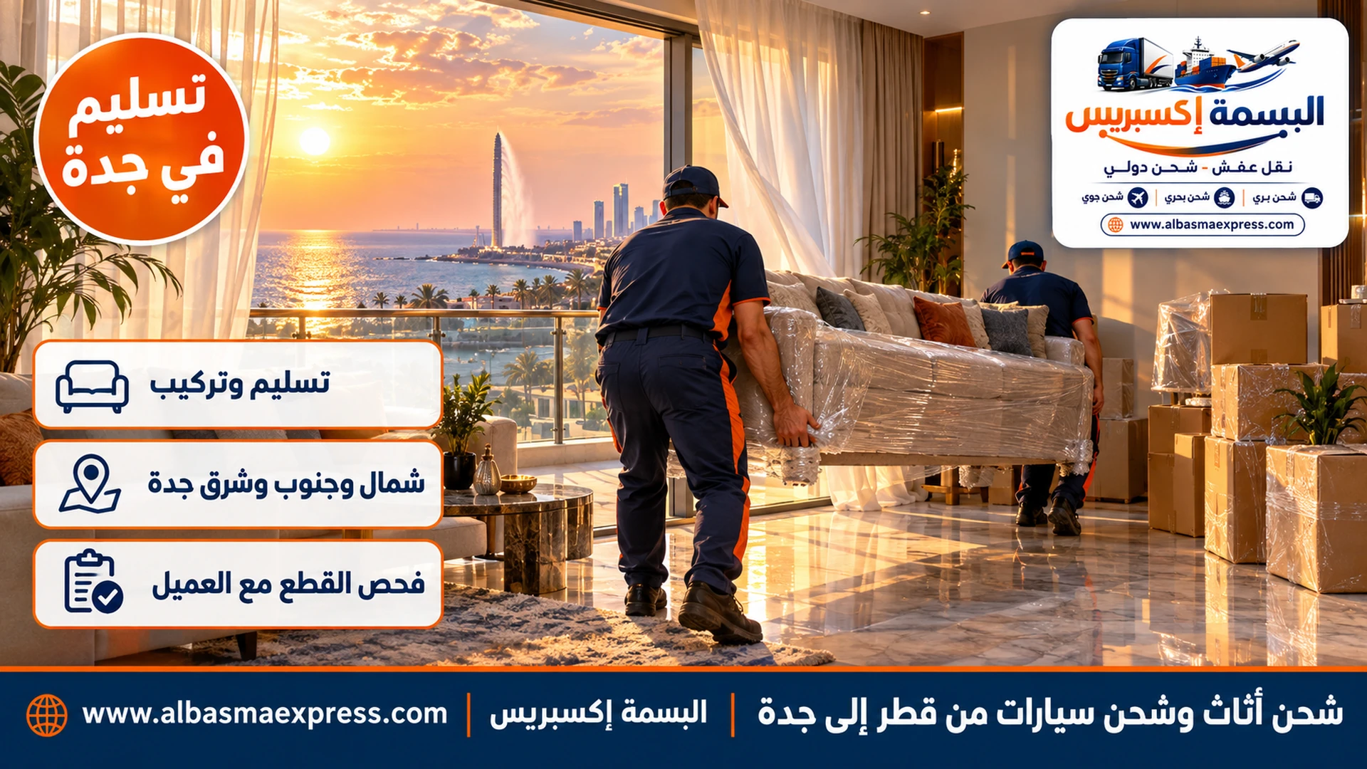 تسليم أثاث وتركيبه في شقة بجدة تطل على البحر الأحمر بعد نقله من قطر