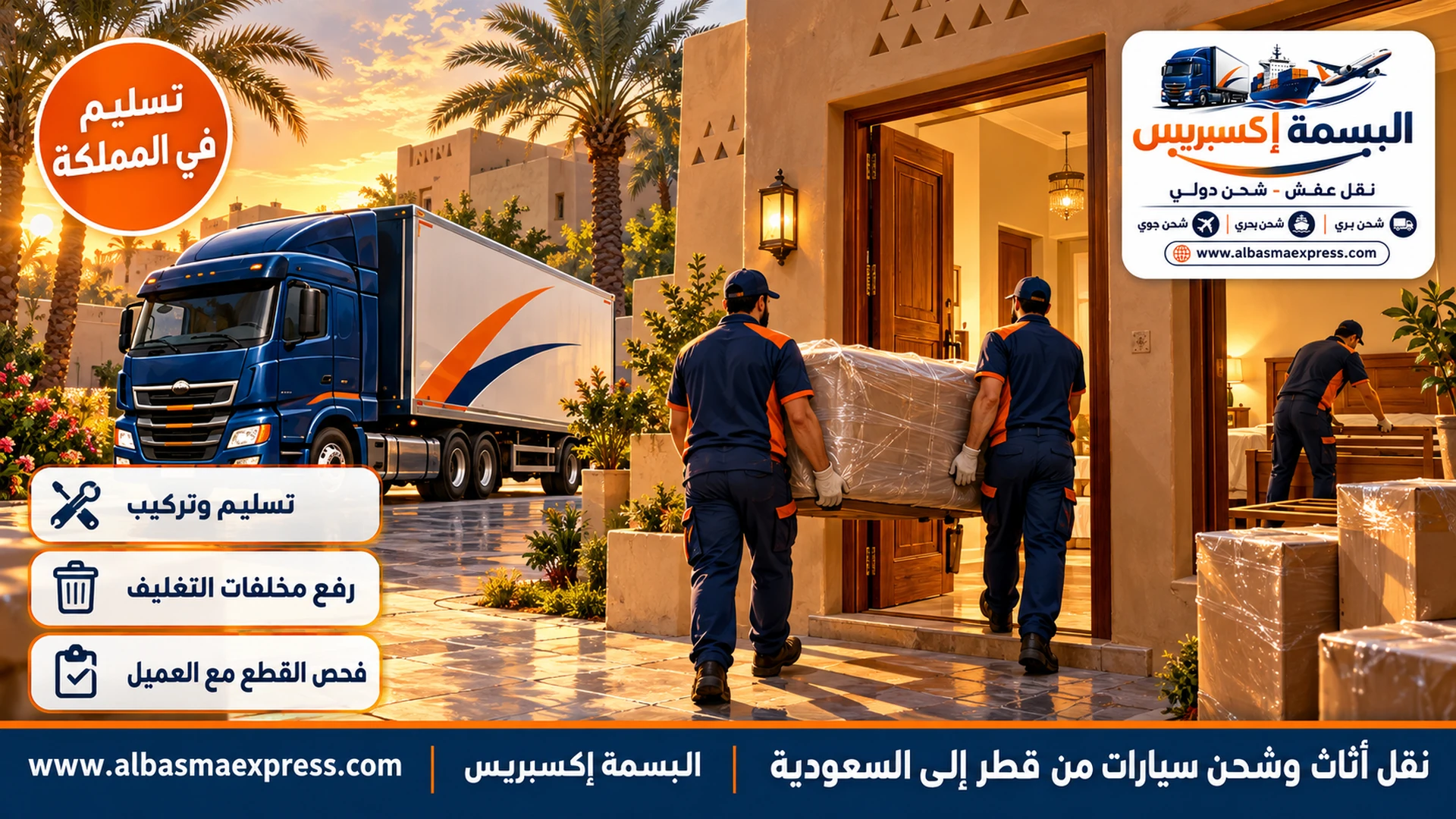 تسليم وتركيب أثاث في منزل جديد بالسعودية بعد نقله من قطر