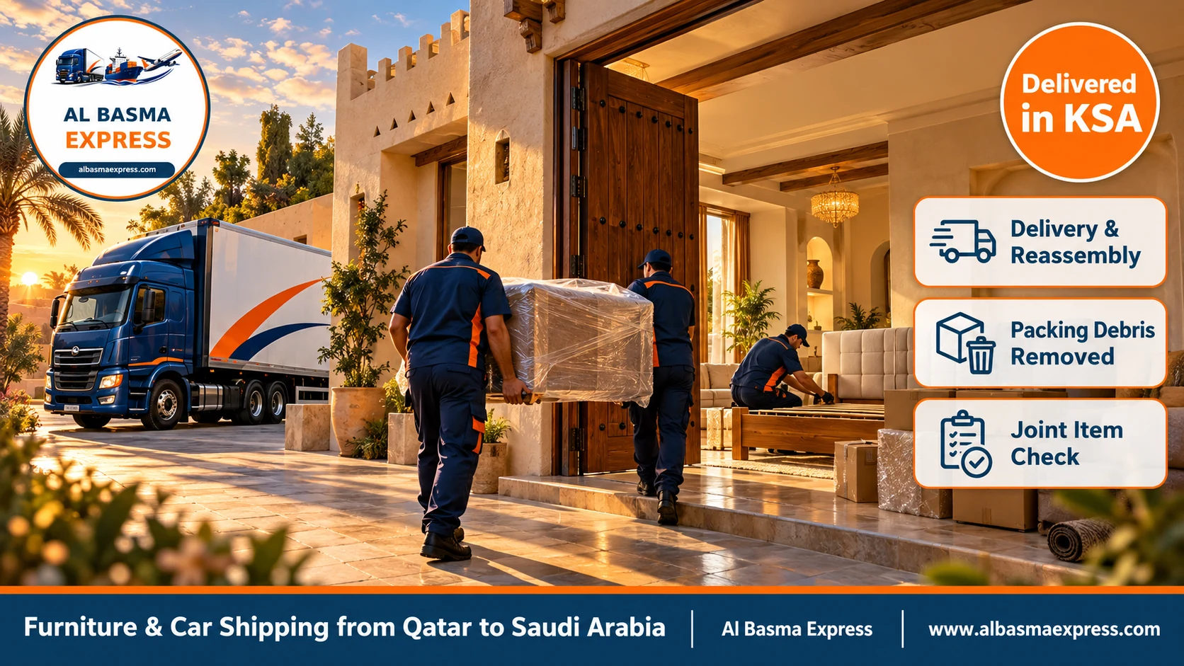 Delivering and reassembling furniture in a new home in Saudi Arabia after moving from Qatar