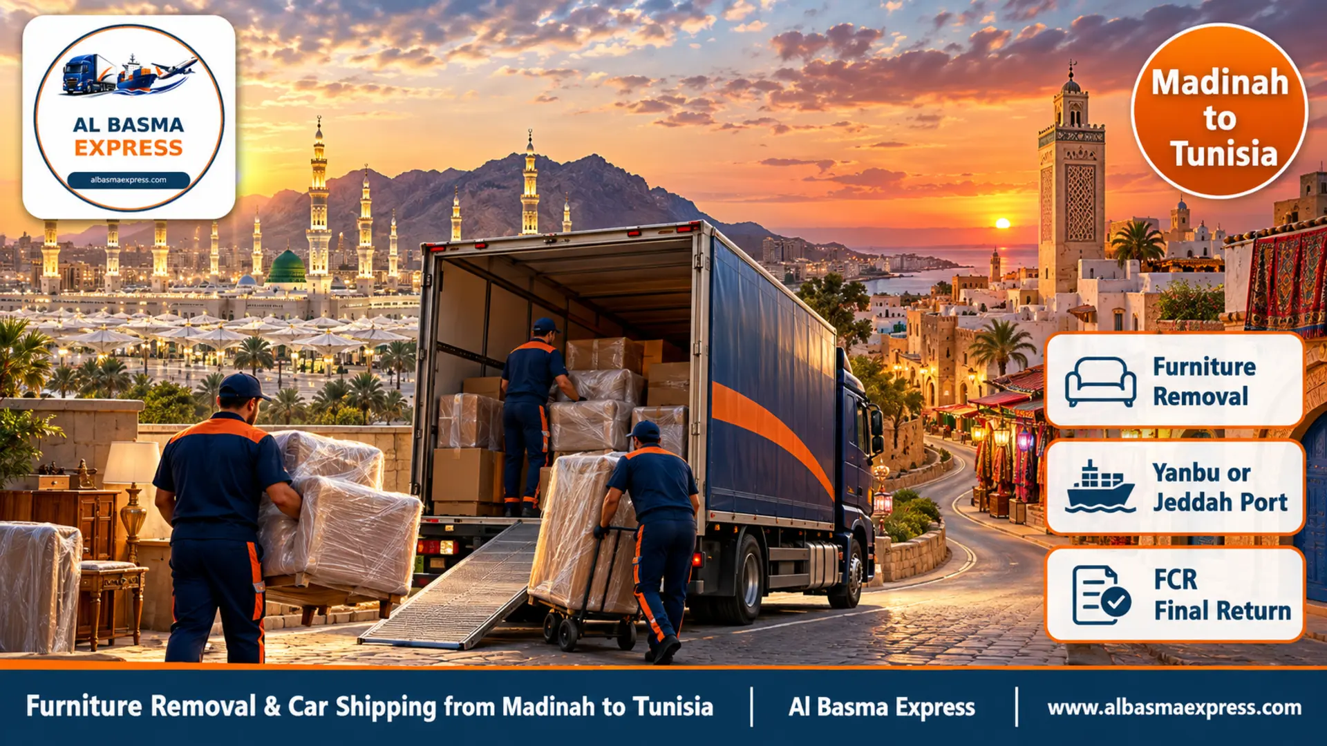 Furniture Removal & Car Shipping from Madinah to Tunisia | From Yanbu via Suez to Radès, Within the Final Return Benefit