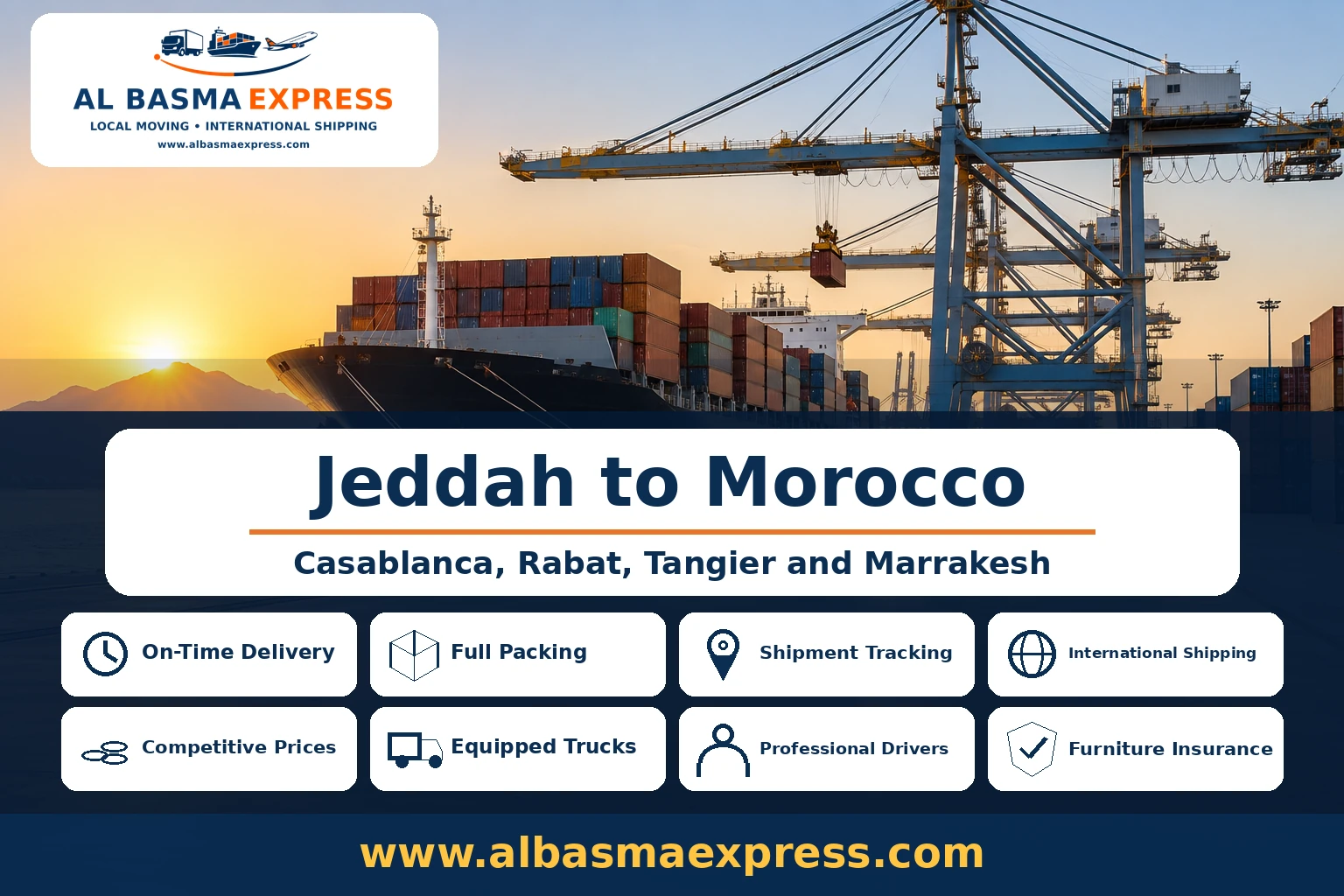 Furniture Shipping and Moving Company from Jeddah to Morocco | +966553923364 Sea and Air