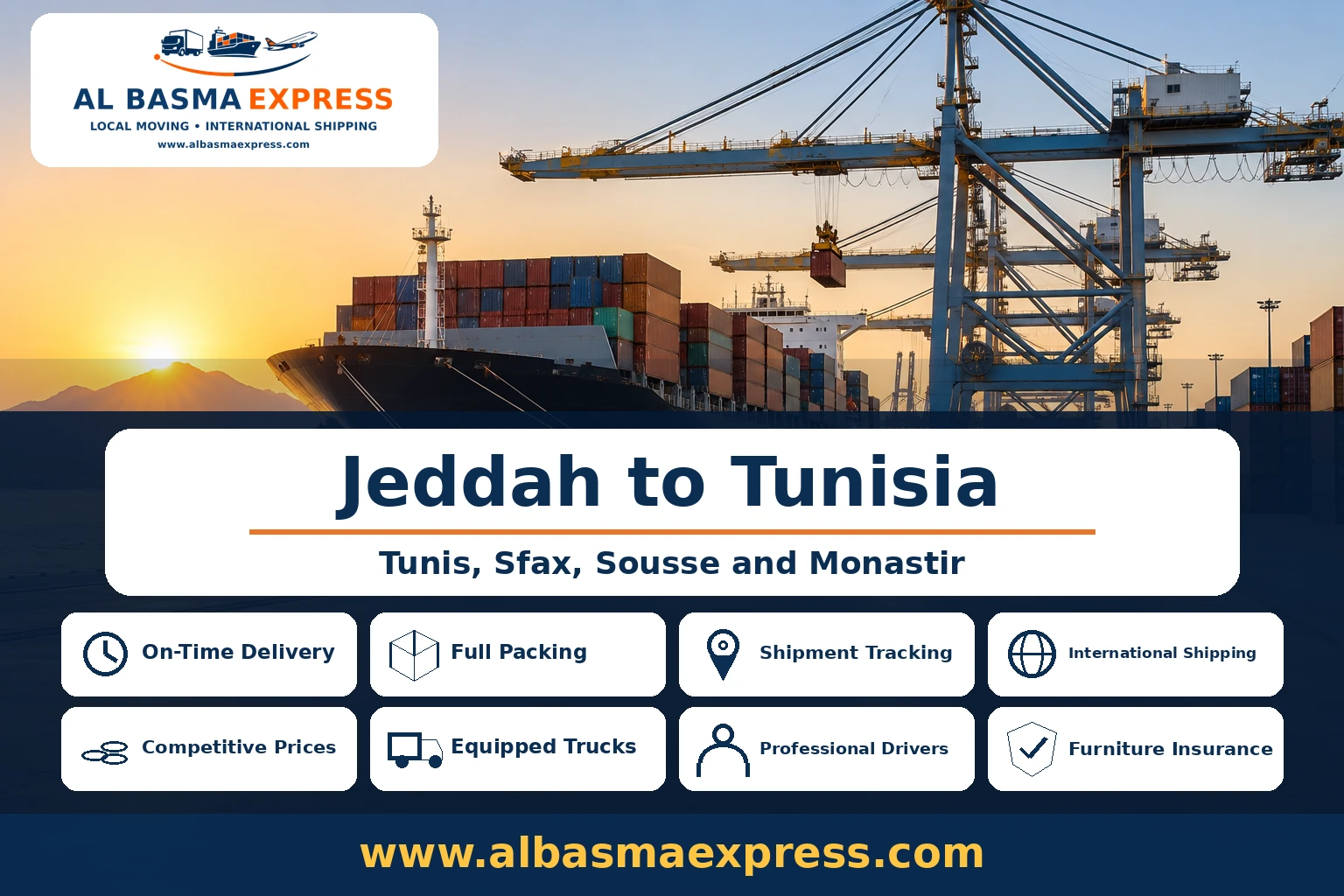 Furniture Shipping and Moving Company from Jeddah to Tunisia | +966553923364 Sea and Air