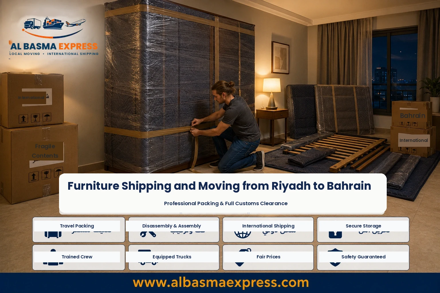 Wardrobe wrapped in Riyadh for shipping to Bahrain