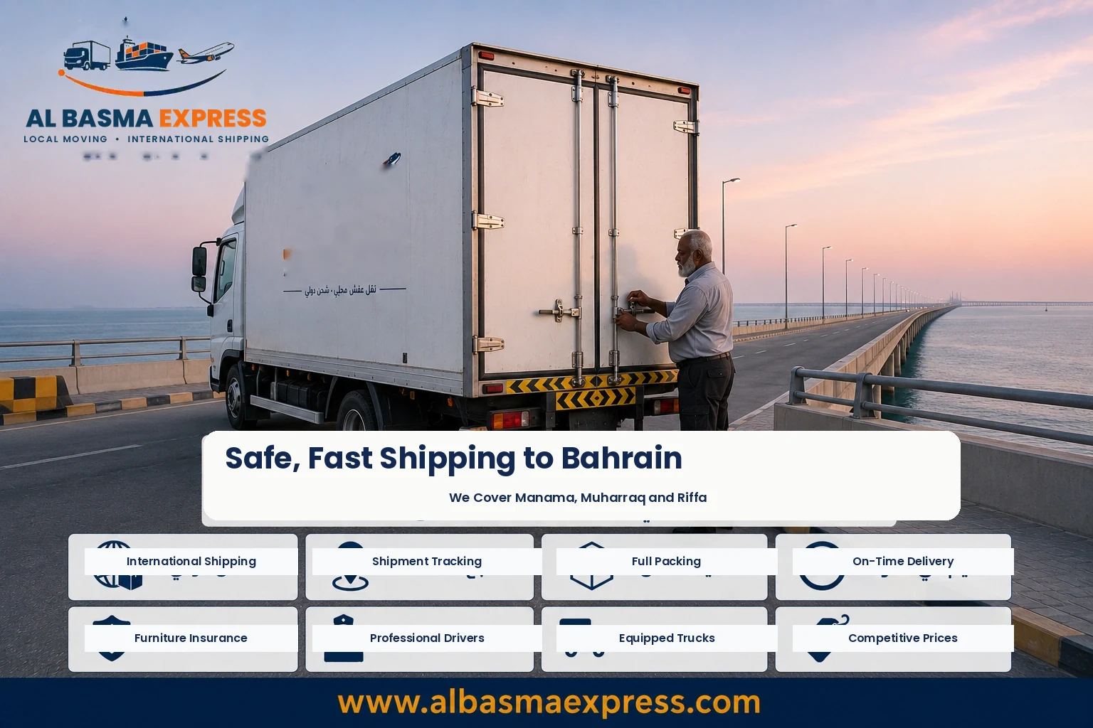 Truck crossing the causeway on the way from Riyadh to Bahrain