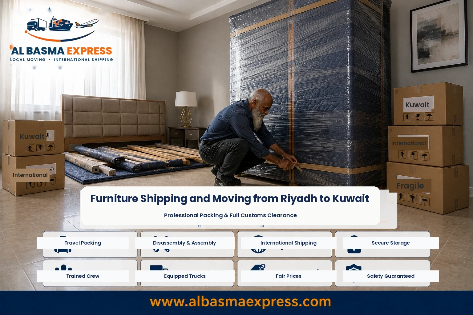 Wardrobe wrapped in Riyadh for shipping to Kuwait