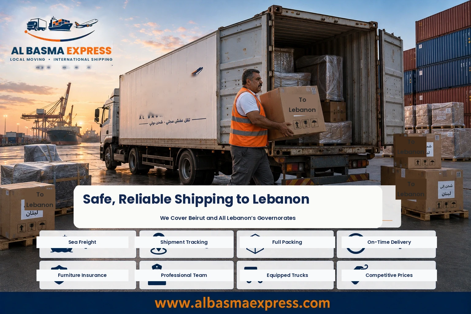 Boxes loaded into a container for shipping from Riyadh to Lebanon