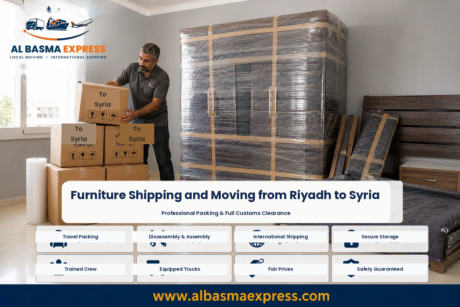 Wardrobe wrapped in Riyadh for shipping to Syria