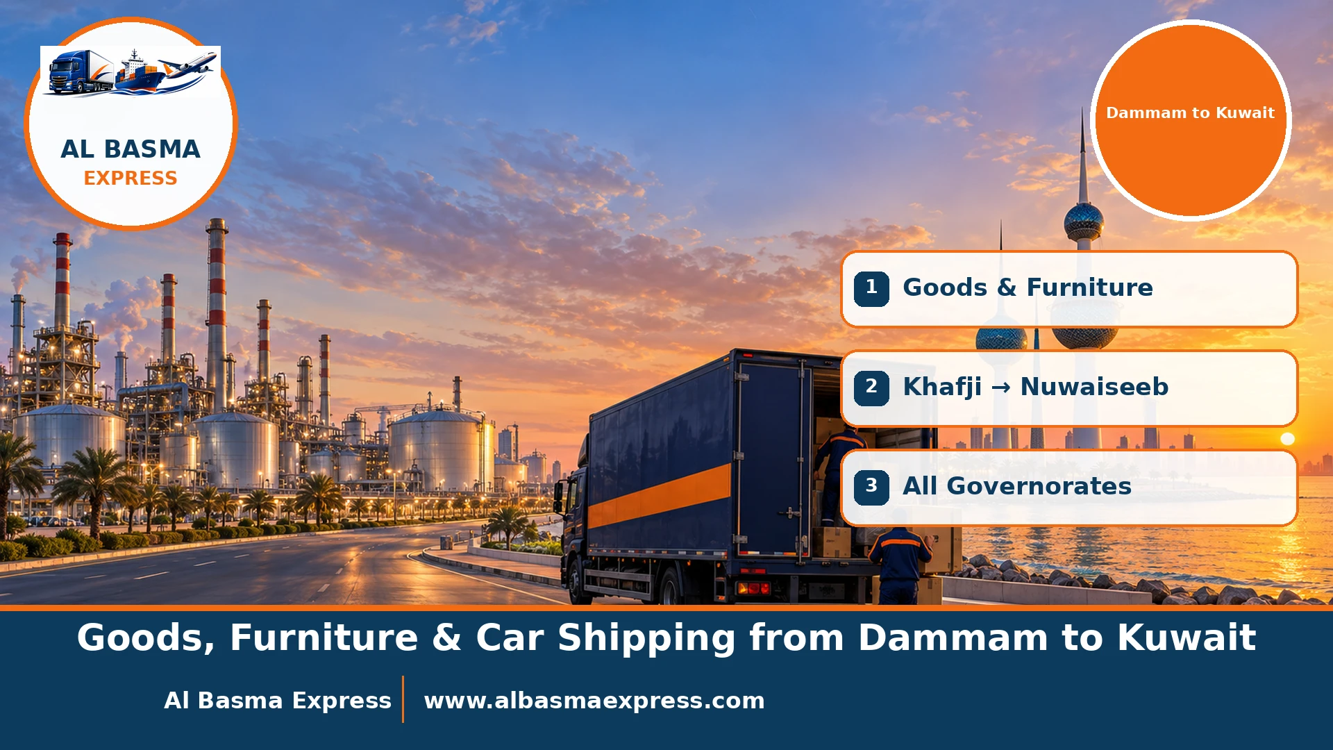 Goods, Furniture & Car Shipping from Dammam to Kuwait | Eastern Province Factories & Homes via Al Khafji
