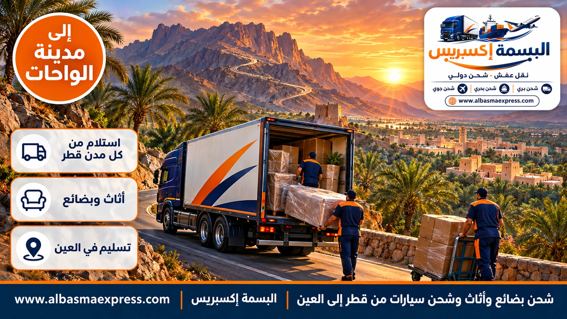 شحن بضائع وأثاث وشحن سيارات من قطر إلى العين: بيتك ونشاطك التجاري في رحلة واحدة منظمة