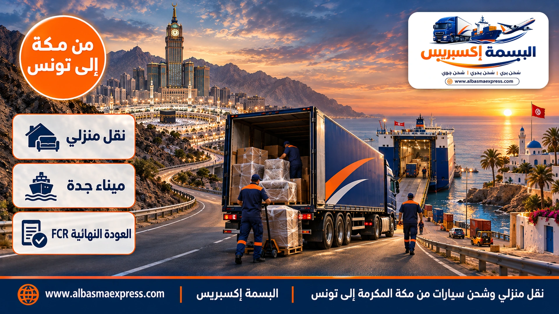 نقل منزلي وشحن سيارات من مكة المكرمة إلى تونس: بيتك وأثاثك القديم من ميناء جدة إلى رادس