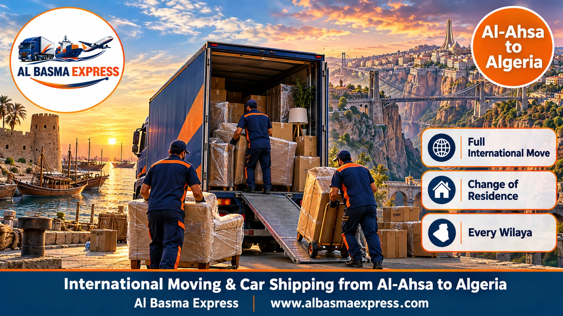 International Moving & Car Shipping from Al-Ahsa to Algeria | One File and One Coordinator from Consulate to Unpacking
