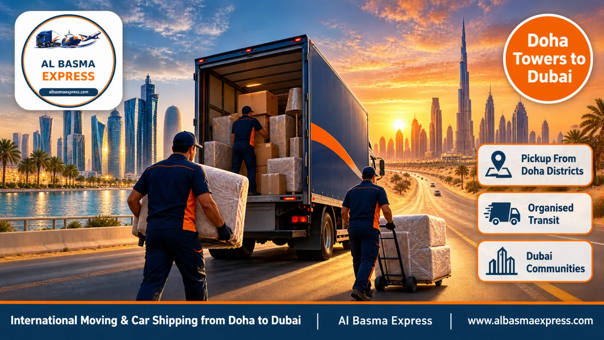 International Moving & Car Shipping from Doha to Dubai | Full Service from Your Doha Tower to Your Dubai Home