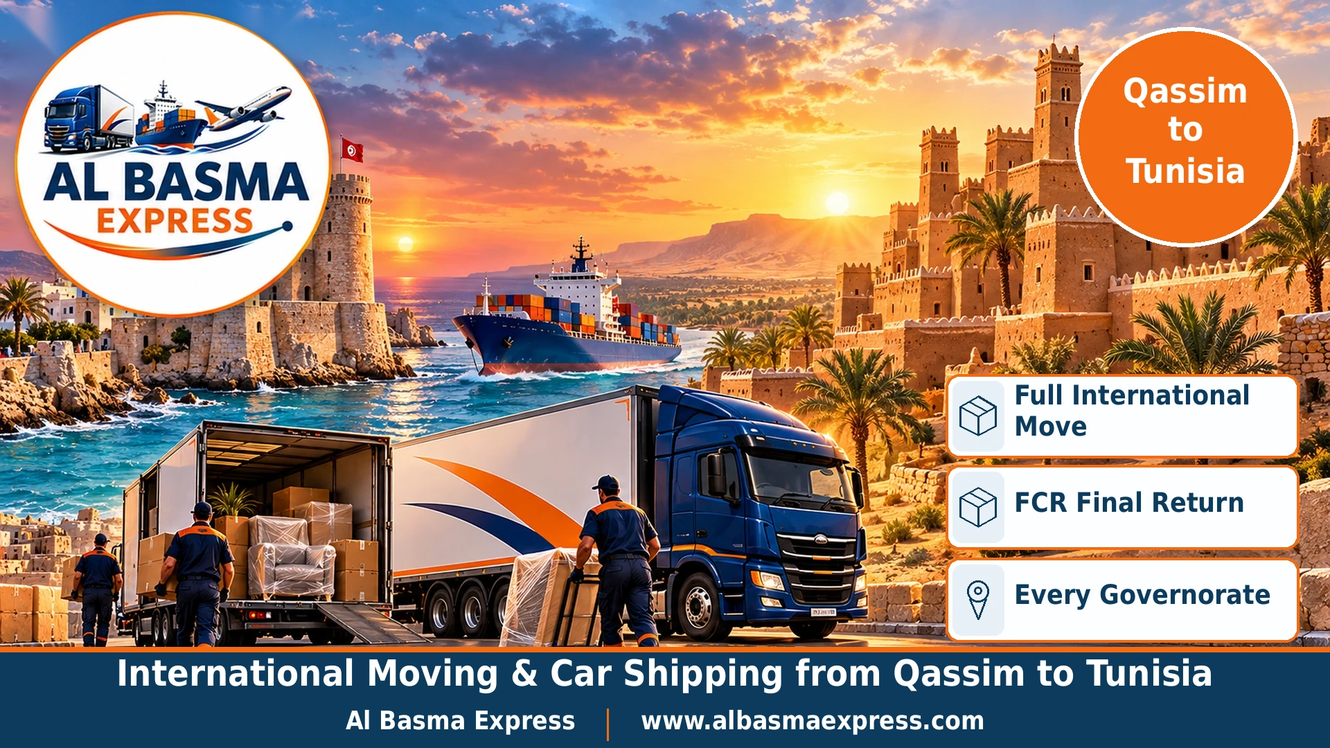 International Moving & Car Shipping from Qassim to Tunisia | One Coordinator and a Container from Jeddah or Dammam