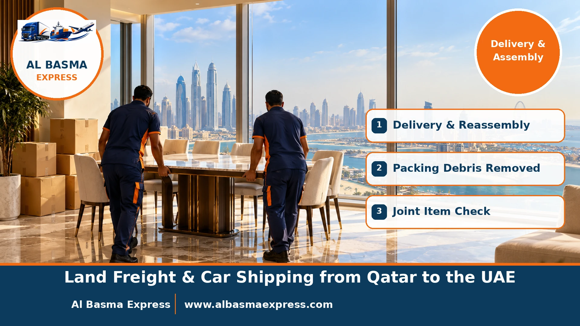 Delivering and reassembling furniture in a UAE tower apartment after shipping from Qatar