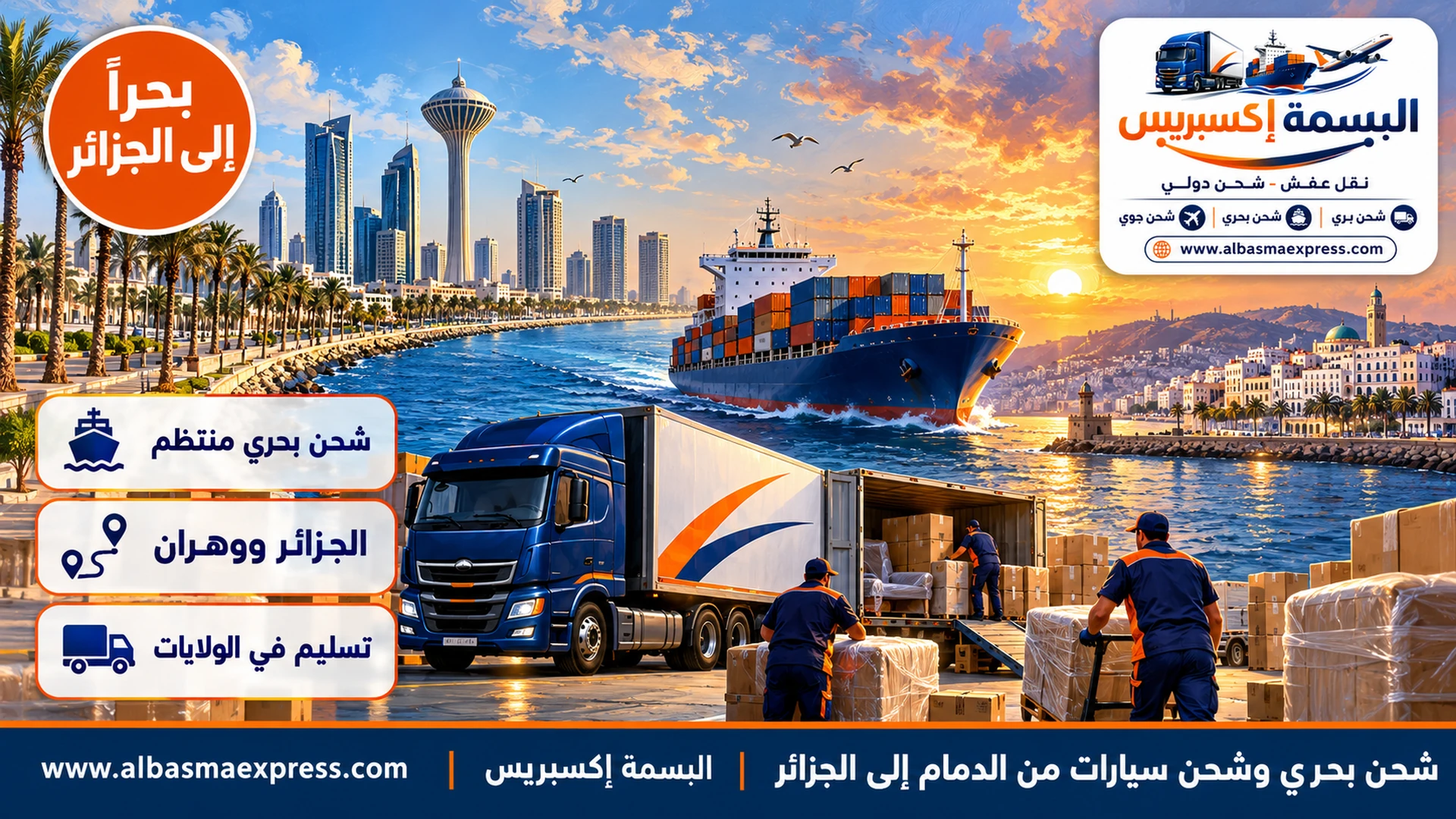 شحن بحري وشحن سيارات من الدمام إلى الجزائر: حاويات وسيارات إلى وهران والعاصمة وبجاية بملف تغيير الإقامة