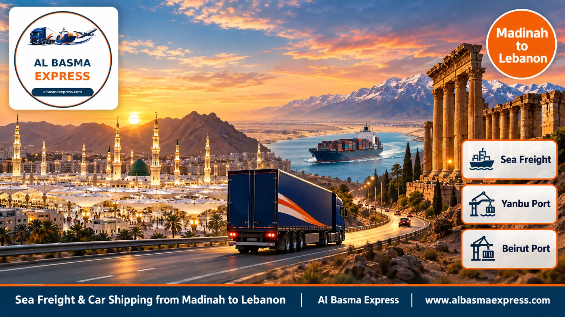 Sea Freight & Car Shipping from Madinah to Lebanon | From Yanbu and Jeddah via Suez to the Port of Beirut