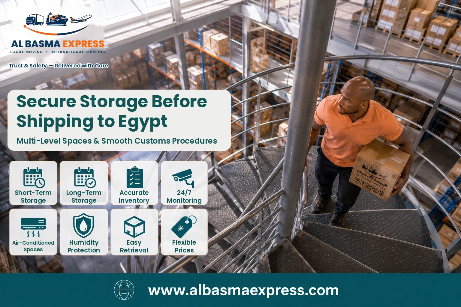Multi-level warehouse storage before shipping from Saudi Arabia to Egypt