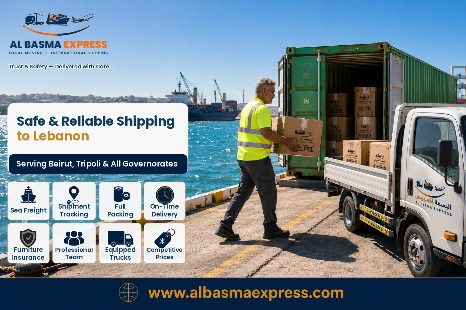 Loading boxes from a container at the port for delivery in Lebanon