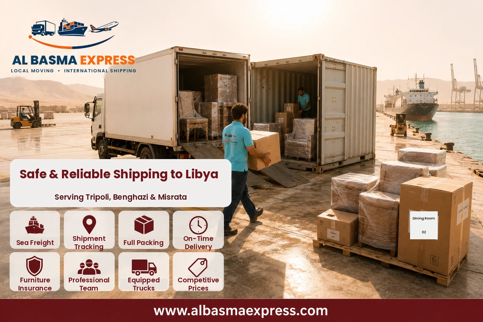 Loading containers at the port for shipping from Saudi Arabia to Libya
