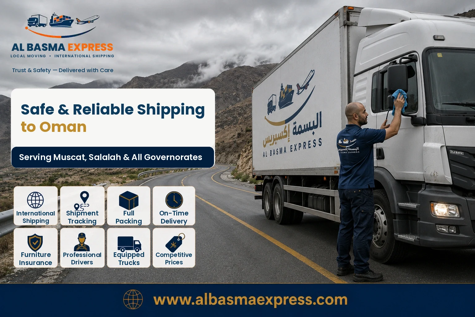 Al Basma Express truck on the mountain road from Saudi Arabia to Oman