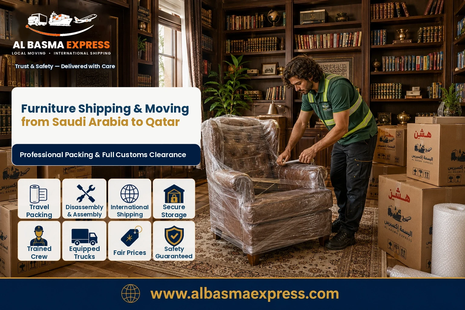 Furniture being packed for shipping and moving from Saudi Arabia to Qatar