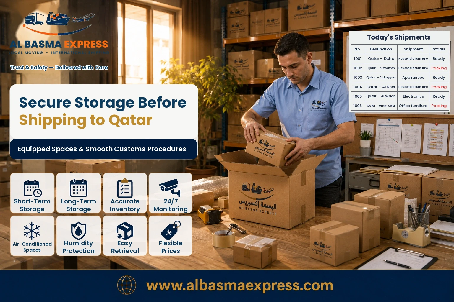 Secure storage and inventory before shipping from Saudi Arabia to Qatar