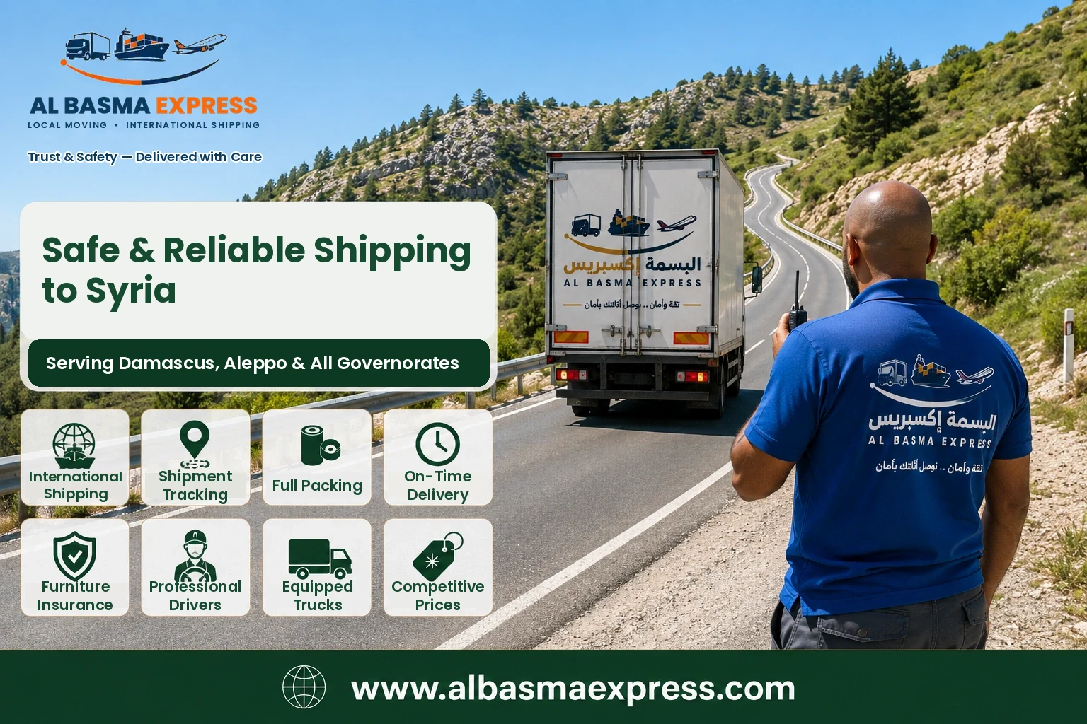 Al Basma Express truck on the mountain road from Saudi Arabia to Syria
