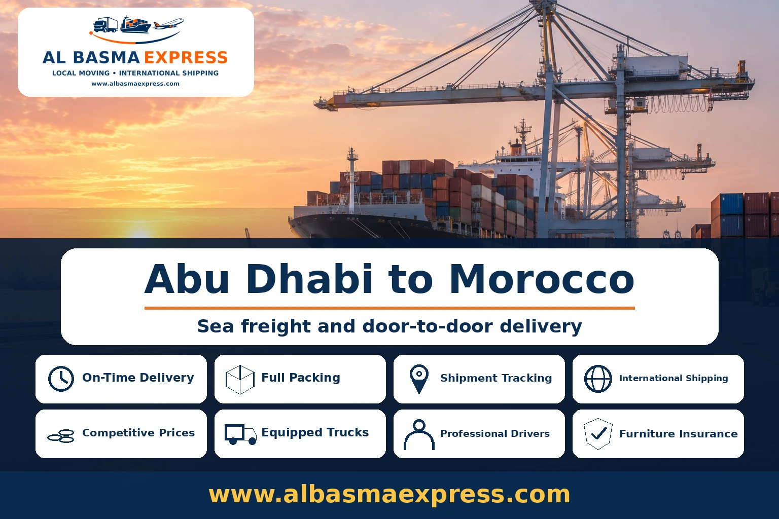 Furniture and Car Shipping from Abu Dhabi to Morocco | +971557643821 Sea and Air Freight