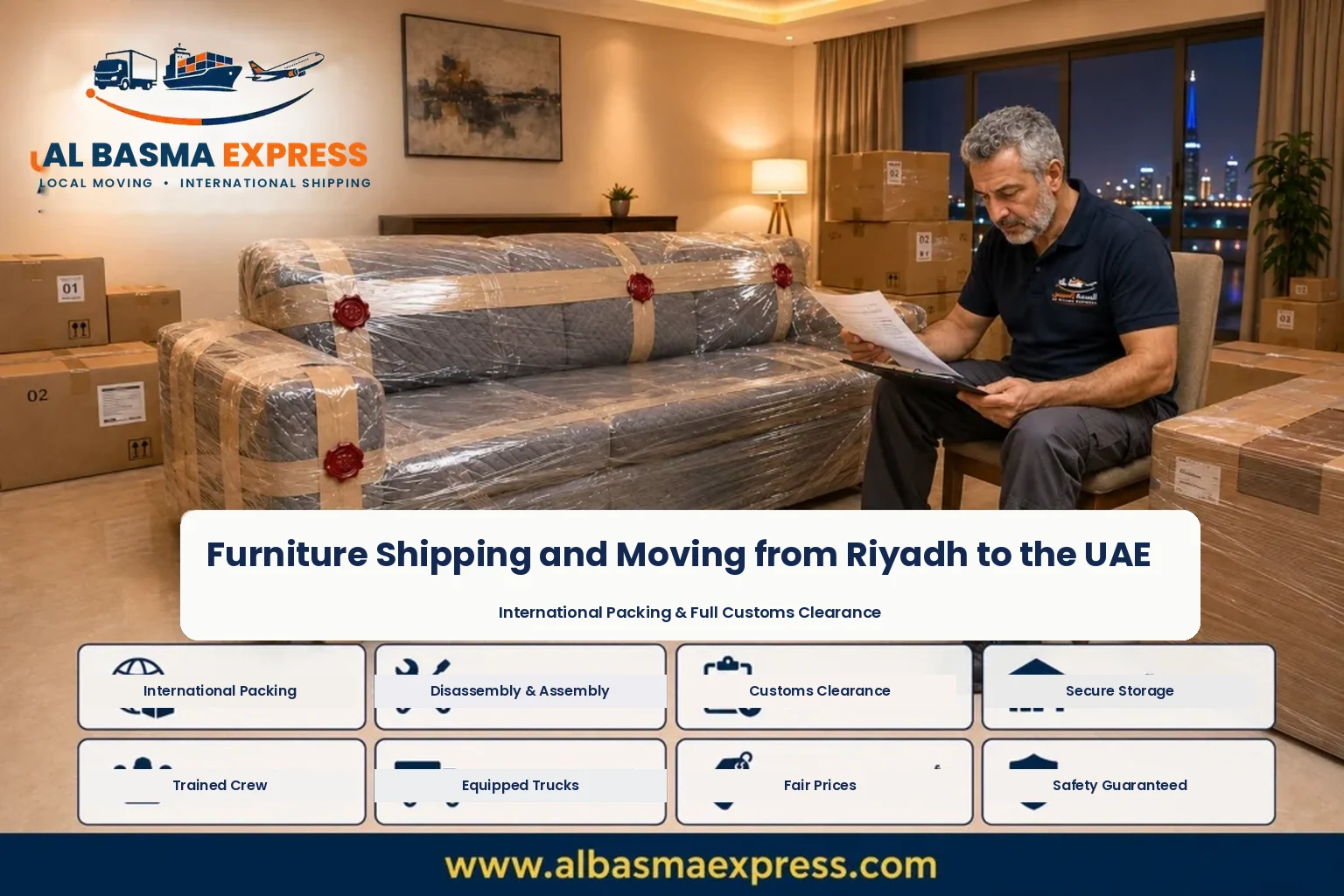 Sofa being wrapped in Riyadh for shipping to the UAE