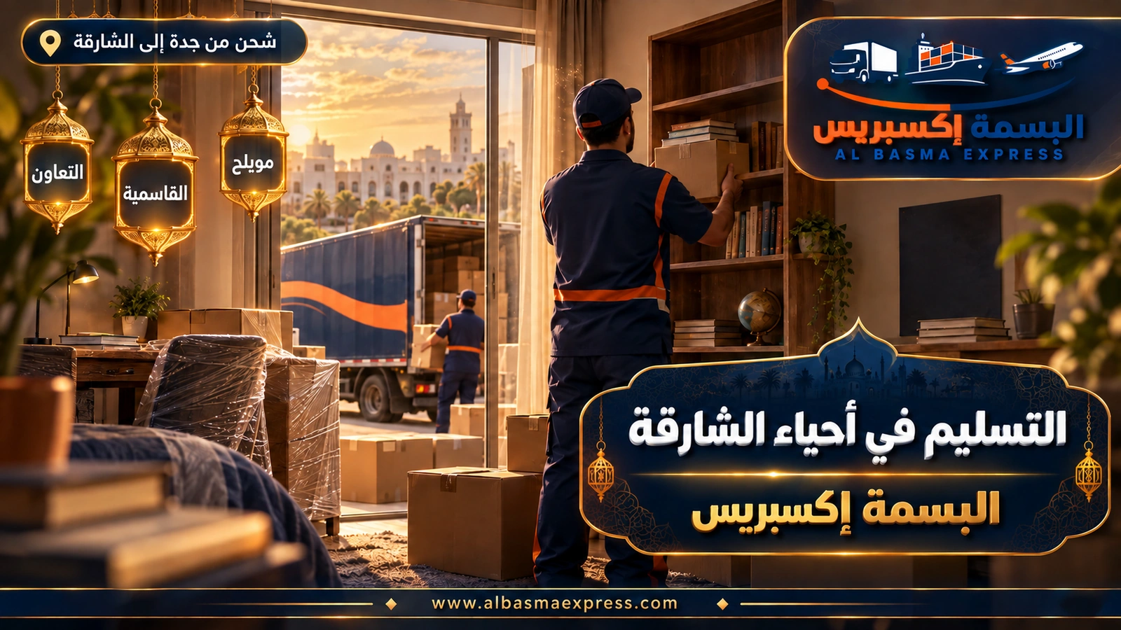 التسليم في أحياء الشارقة – عامل يضع كراتين كتب في شقة طلابية | البسمة إكسبريس