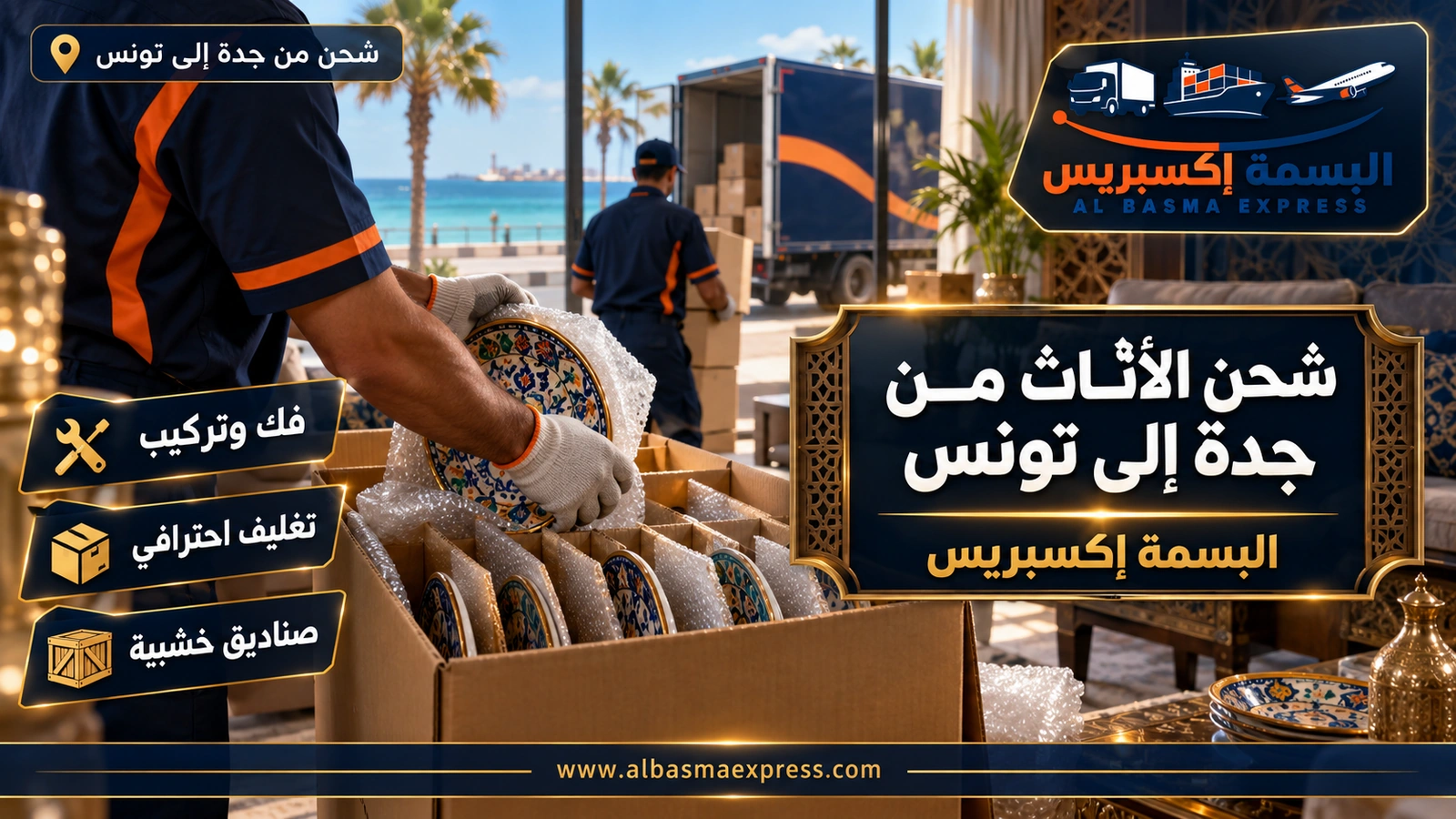 شحن الأثاث من جدة إلى تونس – يدان تلفان أطباقاً خزفية ملونة | البسمة إكسبريس