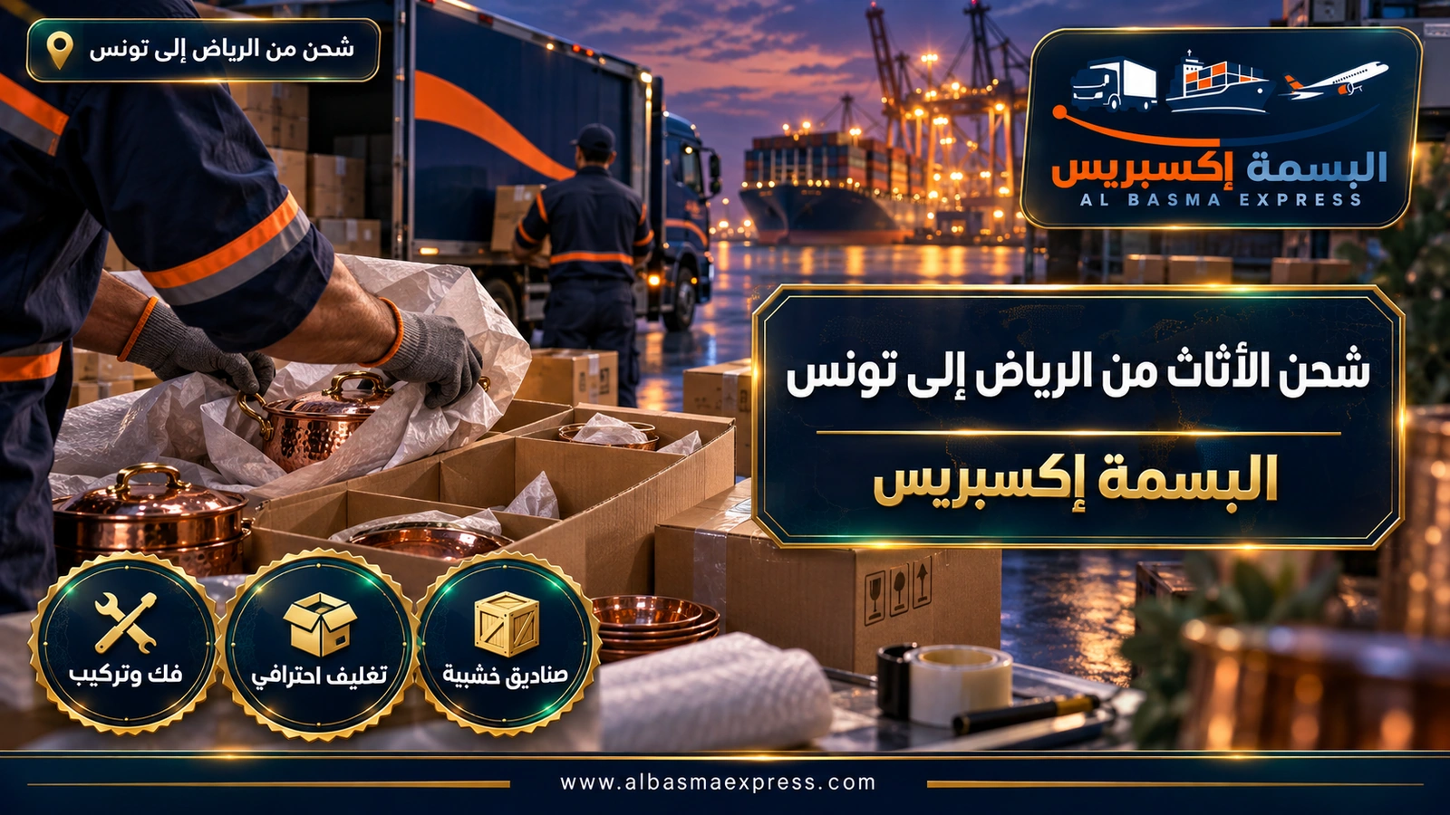 شحن الأثاث من الرياض إلى تونس – يدان تلفان أواني المطبخ في كرتون مقسم | البسمة إكسبريس