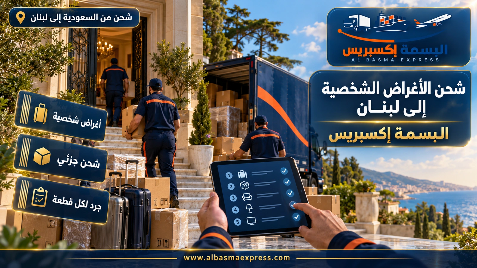 شحن الأغراض الشخصية إلى لبنان – حقائب وكراتين مرقمة ويدان تراجعان قائمة | البسمة إكسبريس