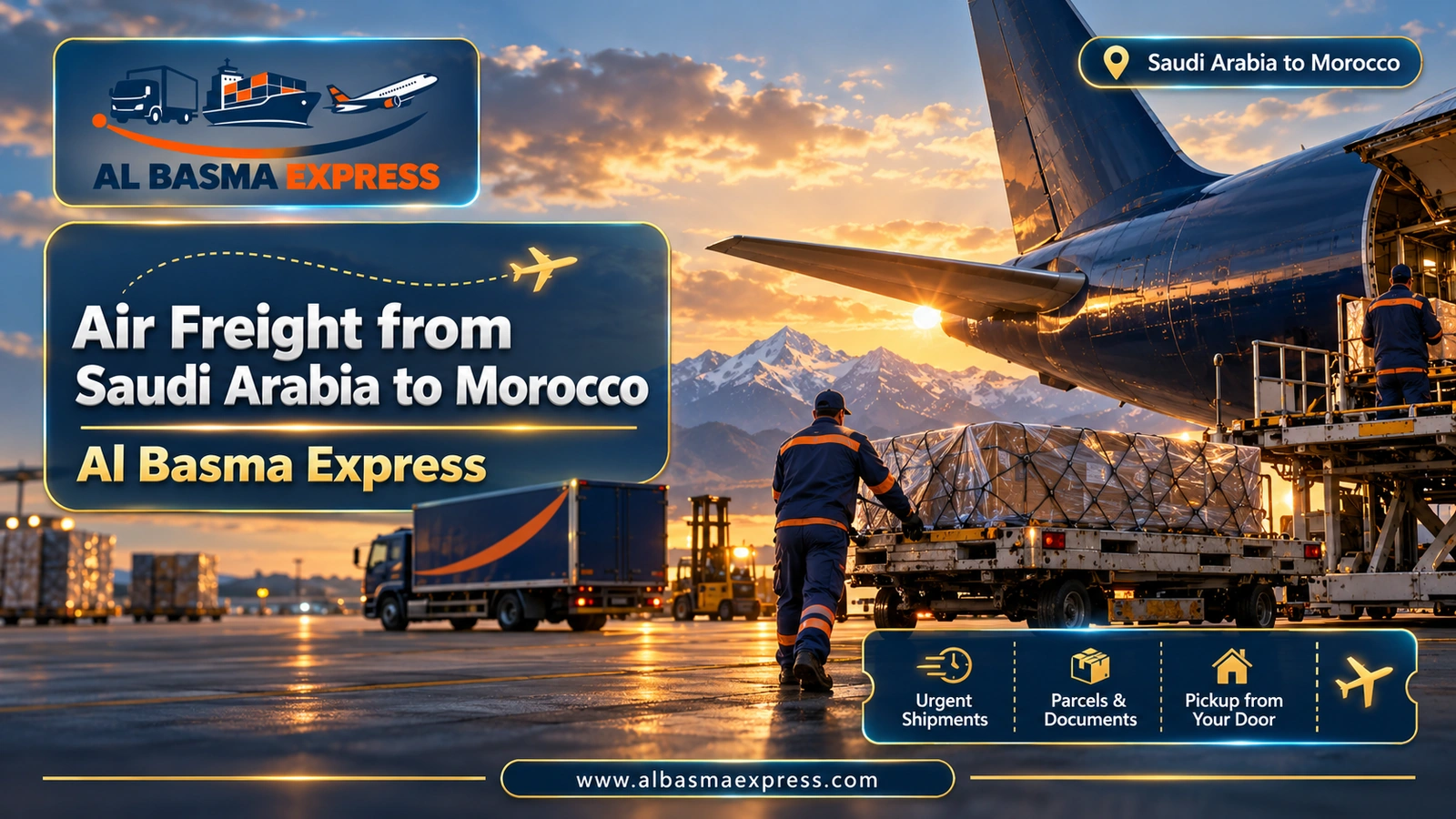 Air Freight from Saudi Arabia to Morocco – freighter tail with snow-topped mountains behind | Al Basma Express