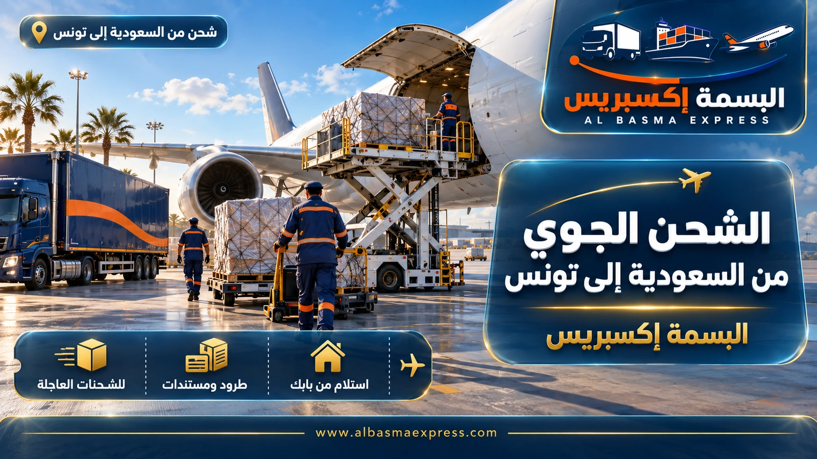 الشحن الجوي من السعودية إلى تونس – منصة شحن ترتفع إلى طائرة في نهار مشمس | البسمة إكسبريس
